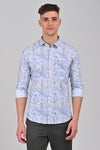 Blue Premium Stretch Cotton Printed Shirt