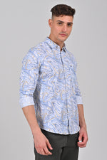 Blue Premium Stretch Cotton Printed Shirt