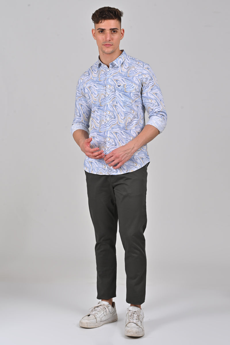 Blue Premium Stretch Cotton Printed Shirt