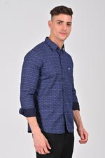 Cobalt Blue Premium Cotton Printed Shirt