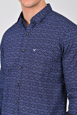 Cobalt Blue Premium Cotton Printed Shirt