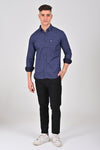 Cobalt Blue Premium Cotton Printed Shirt