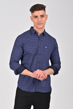 Cobalt Blue Premium Cotton Printed Shirt