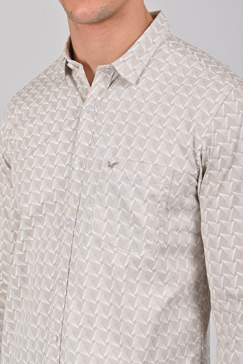 Light Beige Premium Cotton Printed Shirt