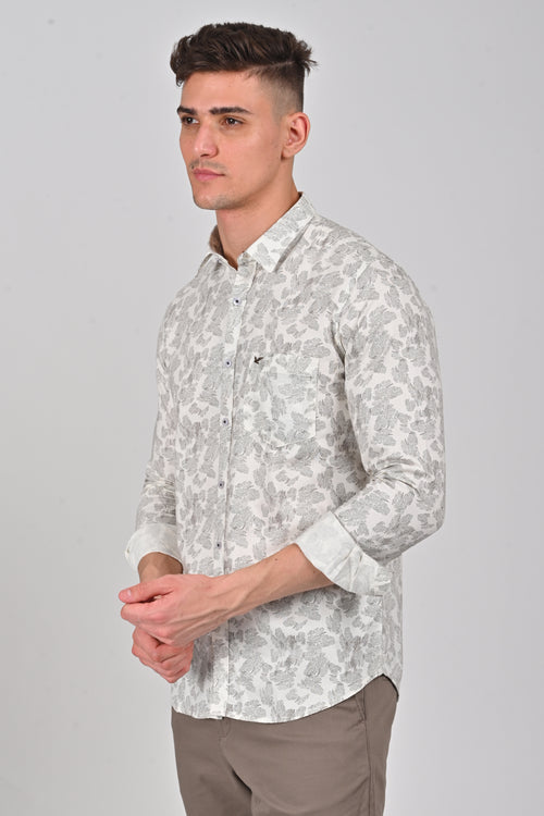 Ecru Contemporary Cotton Printed Shirt