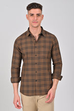 Dark Brown Premium Cotton Check Shirt