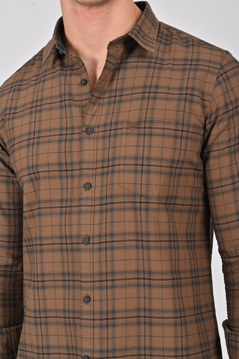 Dark Brown Premium Cotton Check Shirt