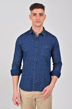 Indigo Navy Indigo Cotton Printed Shirt