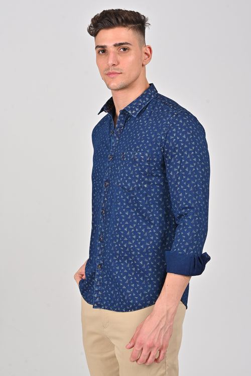 Indigo Navy Indigo Cotton Printed Shirt