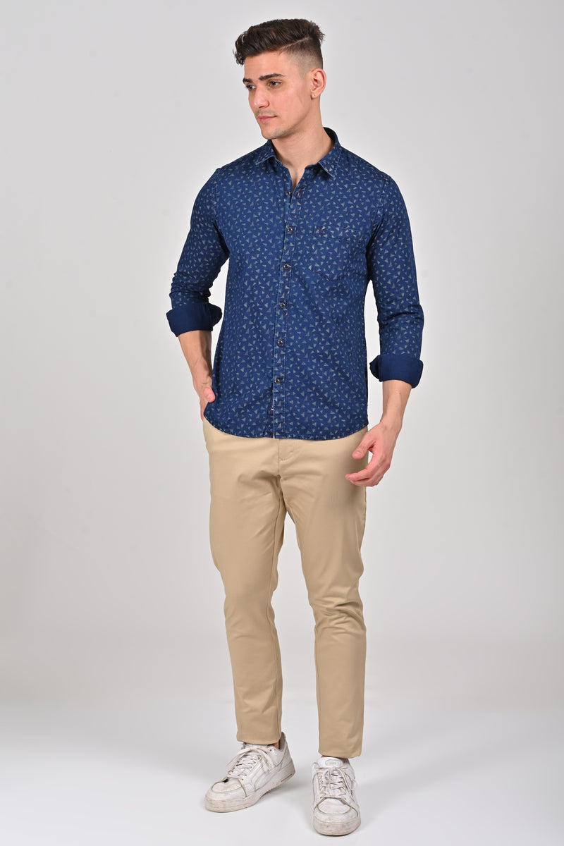 Indigo Navy Indigo Cotton Printed Shirt