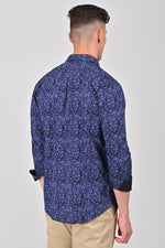 Cobalt Blue Premium Cotton Printed Shirt