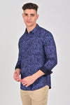 Cobalt Blue Premium Cotton Printed Shirt