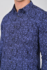 Cobalt Blue Premium Cotton Printed Shirt