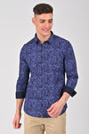 Cobalt Blue Premium Cotton Printed Shirt