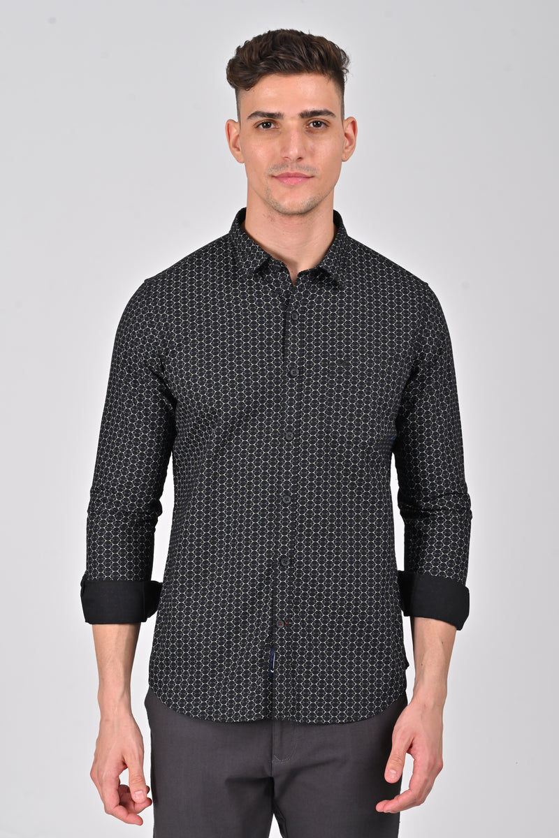 Jet Black Contemporary Printed Shirt