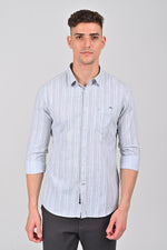 Light Grey Premium Cotton Vertical Stripe Shirt