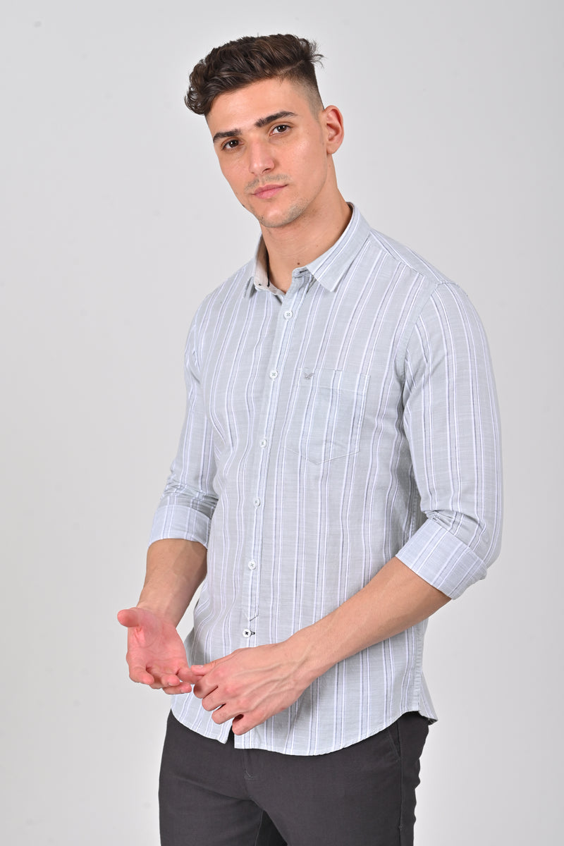 Light Grey Premium Cotton Vertical Stripe Shirt