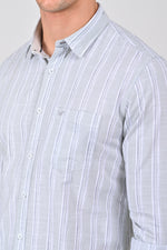 Light Grey Premium Cotton Vertical Stripe Shirt