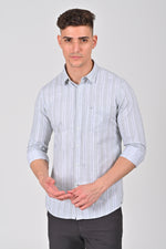 Light Grey Premium Cotton Vertical Stripe Shirt