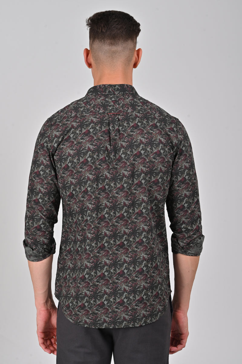 Olive Green Premium Cotton Printed Shirt