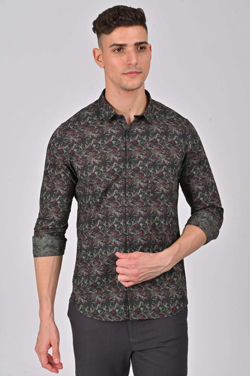 Olive Green Premium Cotton Printed Shirt