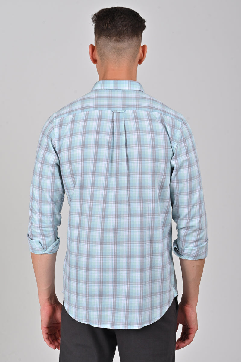 Ice Blue	Premium Cotton Checks Shirt