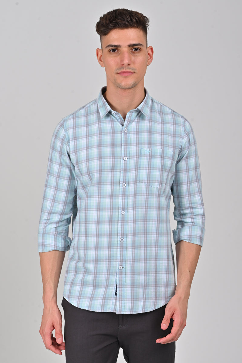 Ice Blue	Premium Cotton Checks Shirt