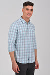 Ice Blue	Premium Cotton Checks Shirt