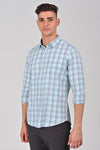 Ice Blue	Premium Cotton Checks Shirt