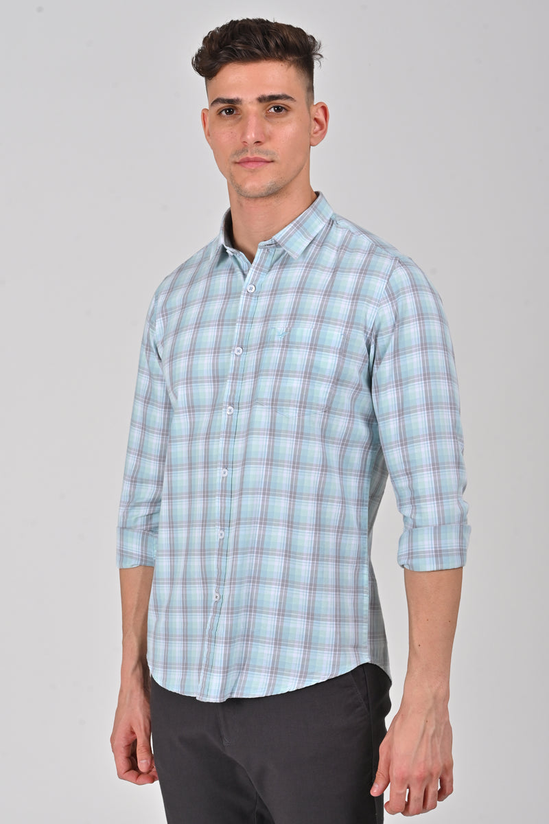 Ice Blue	Premium Cotton Checks Shirt