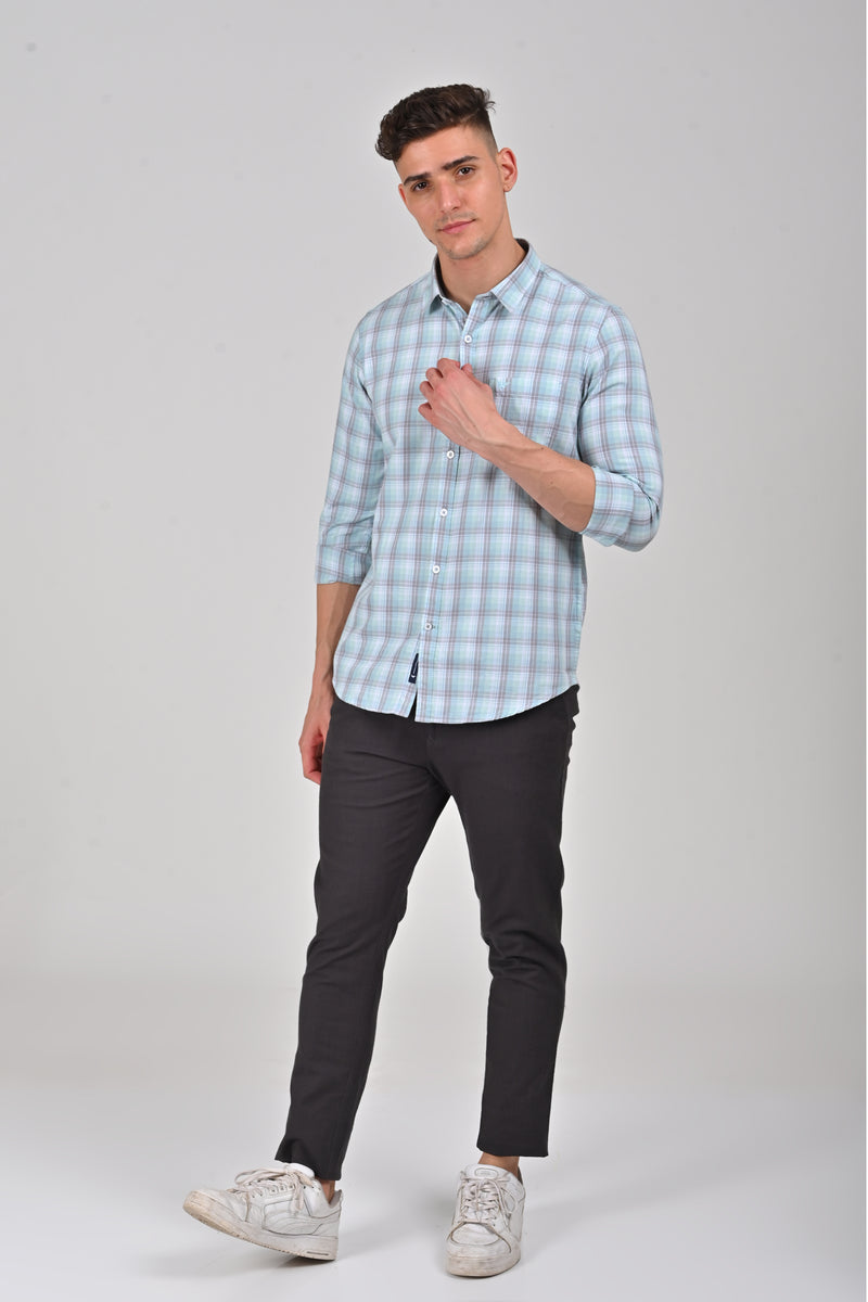 Ice Blue	Premium Cotton Checks Shirt