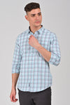 Ice Blue	Premium Cotton Checks Shirt