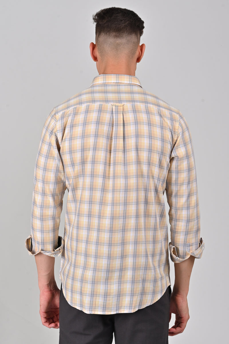 Light Beige Premium Cotton Checks Shirt