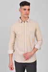 Light Yellow Premium Cotton Vertical Stripe Shirt