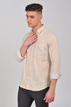 Light Yellow Premium Cotton Vertical Stripe Shirt