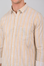 Light Yellow Premium Cotton Vertical Stripe Shirt