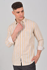 Light Yellow Premium Cotton Vertical Stripe Shirt