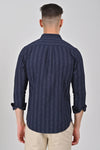 Navy Vertical Stripe Printed Cotton Shirt