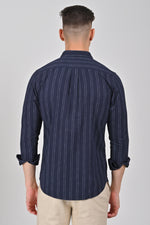 Navy Vertical Stripe Printed Cotton Shirt