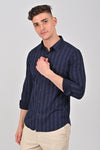 Navy Vertical Stripe Printed Cotton Shirt