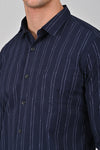 Navy Vertical Stripe Printed Cotton Shirt