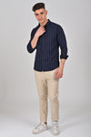 Navy Vertical Stripe Printed Cotton Shirt