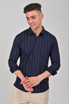 Navy Vertical Stripe Printed Cotton Shirt