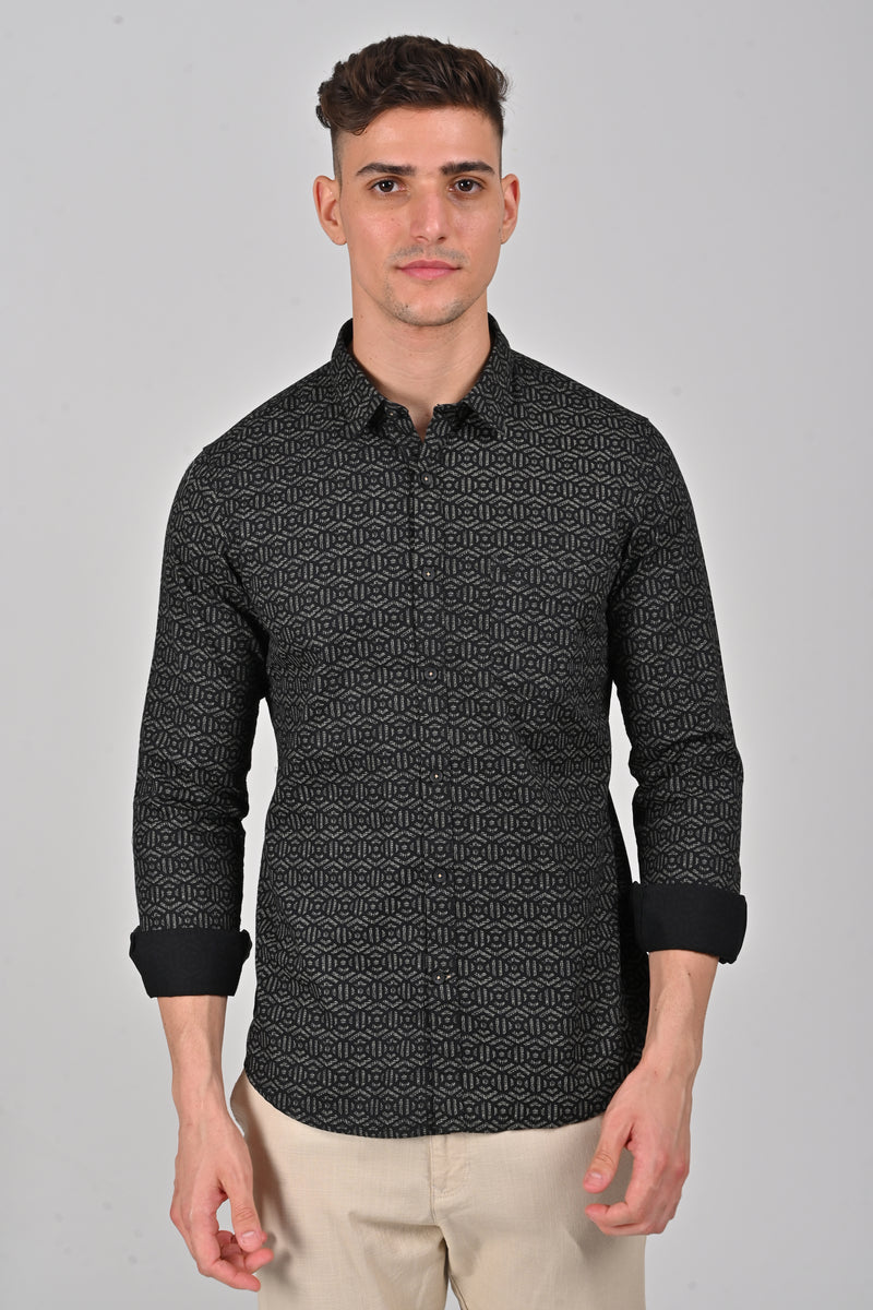 Black Cotton Printed Shirt