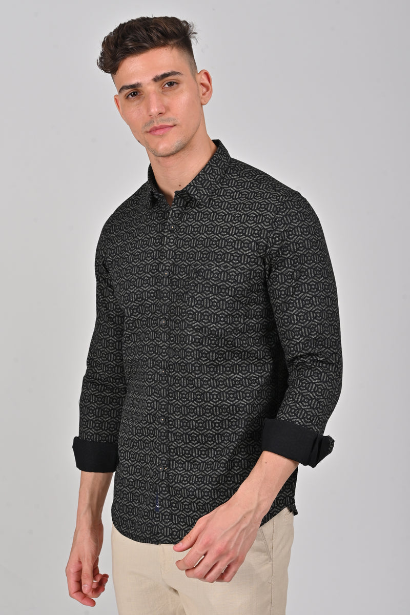 Black Cotton Printed Shirt