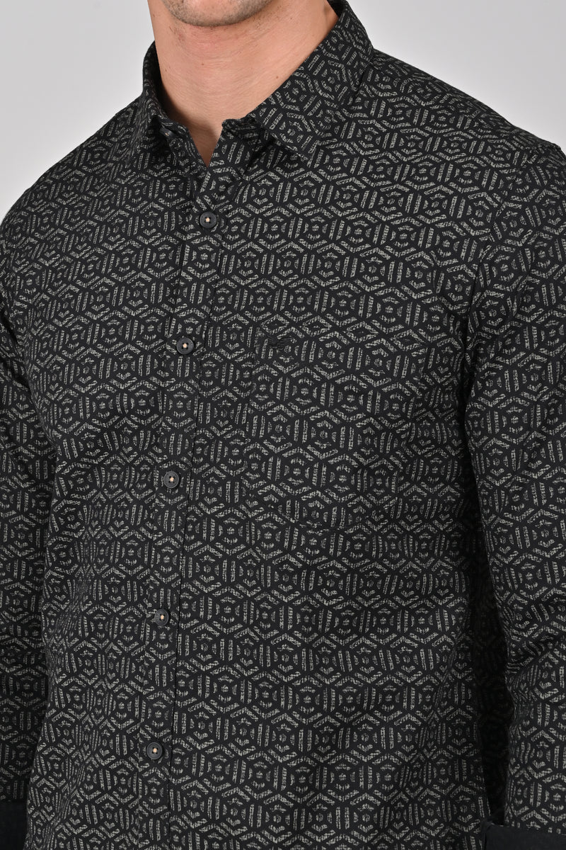 Black Cotton Printed Shirt