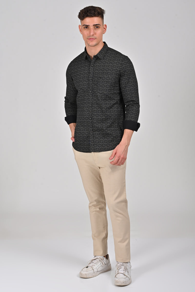 Black Cotton Printed Shirt