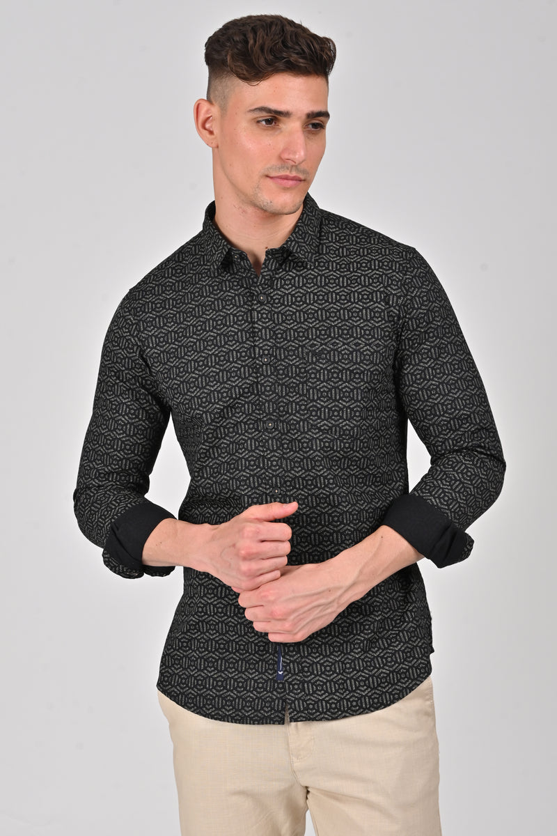 Black Cotton Printed Shirt