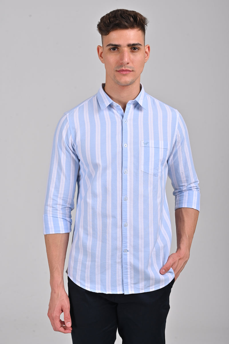 Light Blue Vertical Stripe Cotton Shirt