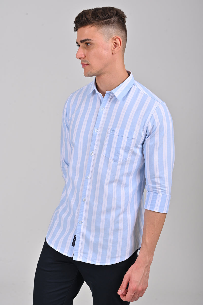 Light Blue Vertical Stripe Cotton Shirt